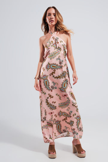 Halter neck maxi dress in pink paisley print Szua Store