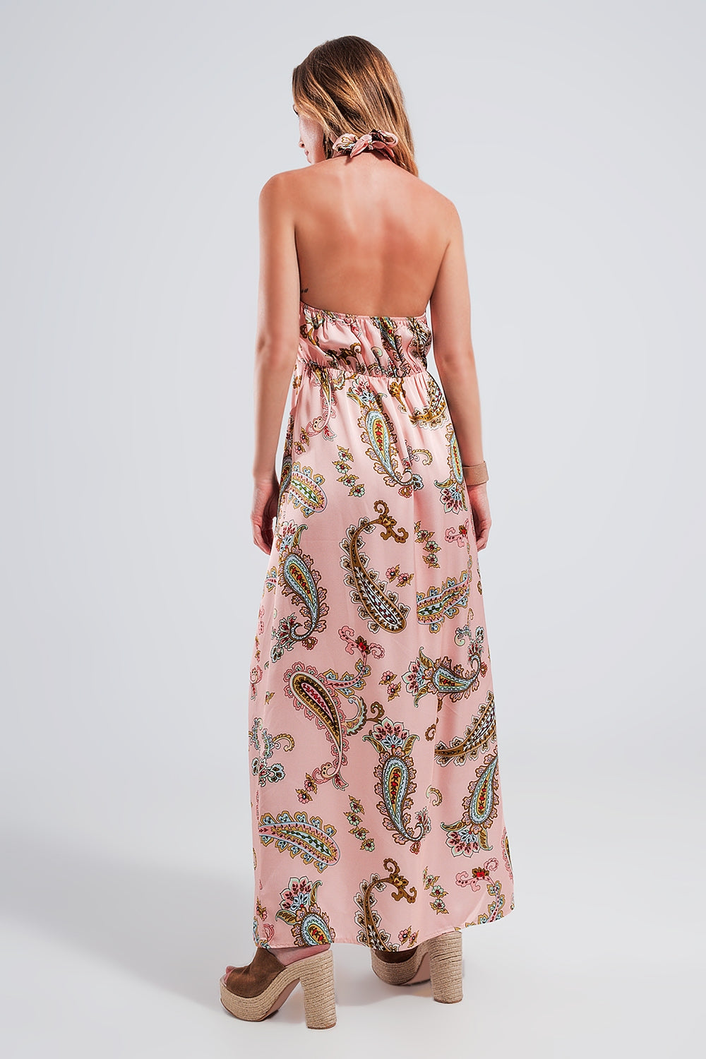 Halter neck maxi dress in pink paisley print Szua Store