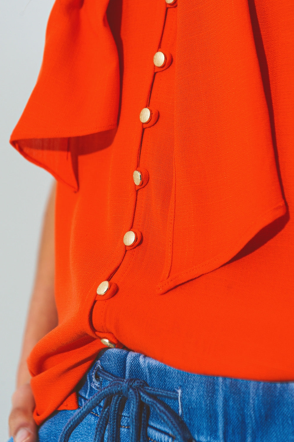 Halter Neck Top with Button Details in Orange - Szua Store