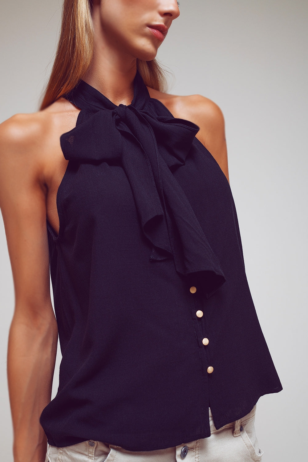 Halter Top With Tie Neck in Black - Szua Store