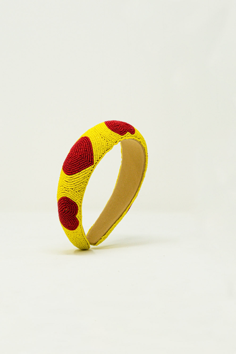 Q2 Heart Detail Beads Headband in Yellow