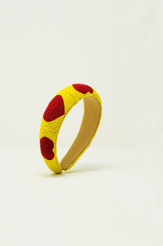 Q2 Heart Detail Beads Headband in Yellow