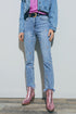 Q2 Heart Embellished Jeans with teared hem in Med Wash