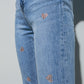 Heart Embellished Jeans with teared hem in Med Wash - Szua Store
