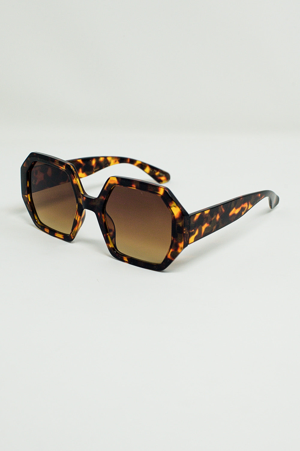 Q2 Hexagonal Oversized Sunglasses In Dark Tortoiseshell