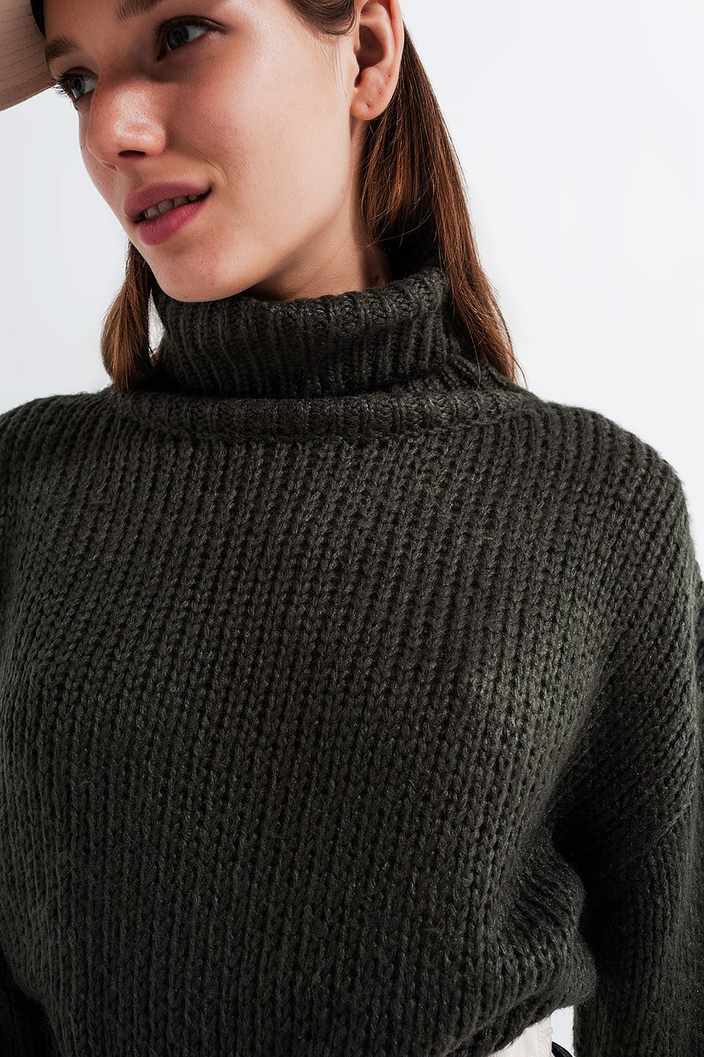 High neck chunky knit jumper in dark gray Szua Store