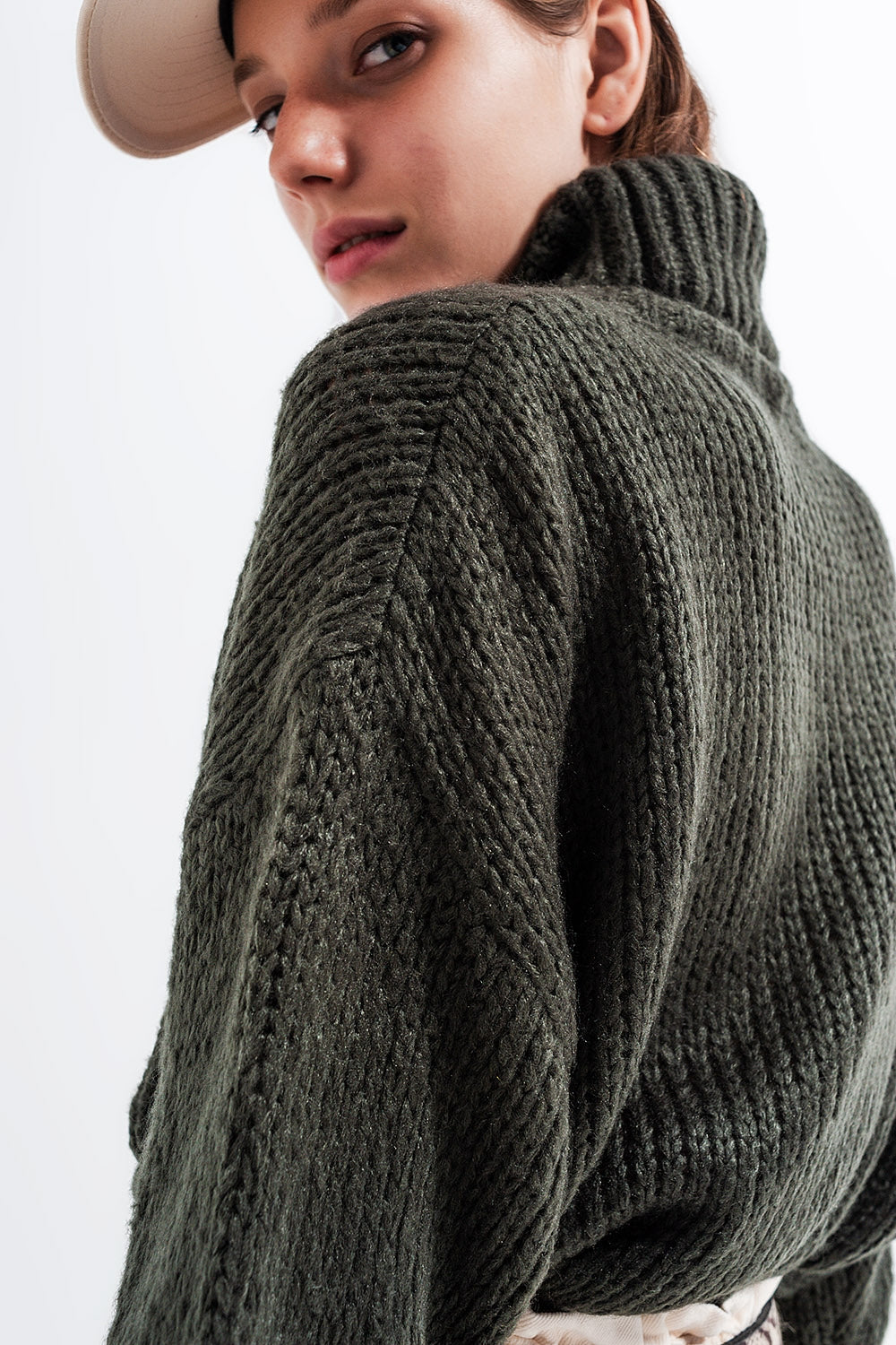 High neck chunky knit jumper in dark gray Szua Store