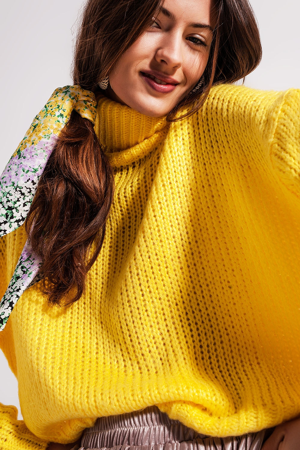 High neck chunky knit jumper in yellow Szua Store