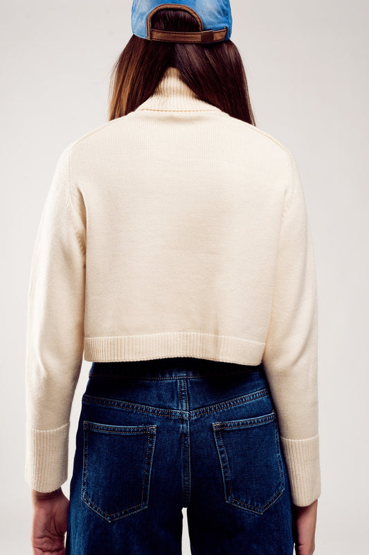 High neck cropped jumper in cream Szua Store