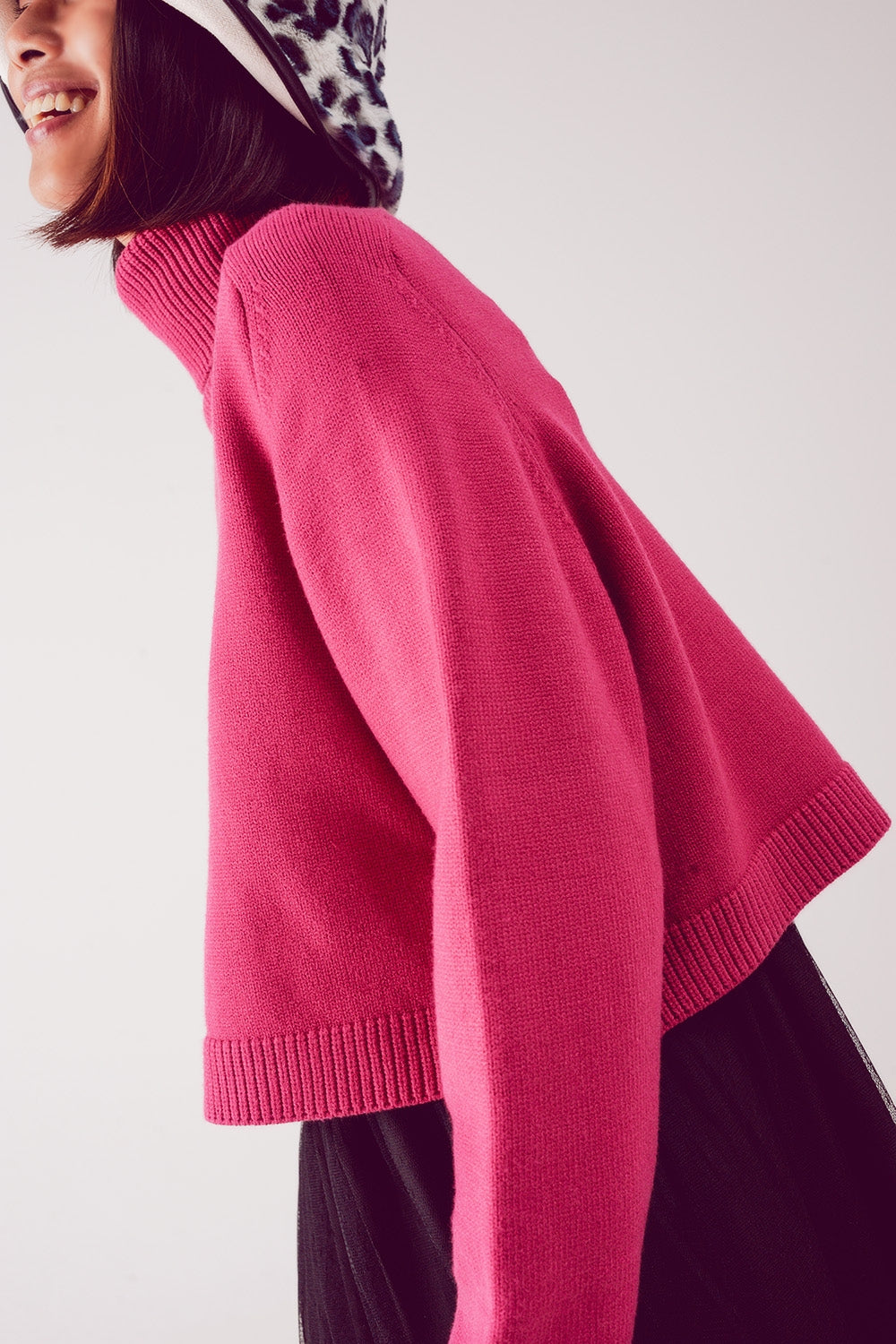 High neck cropped jumper in fuchsia Szua Store