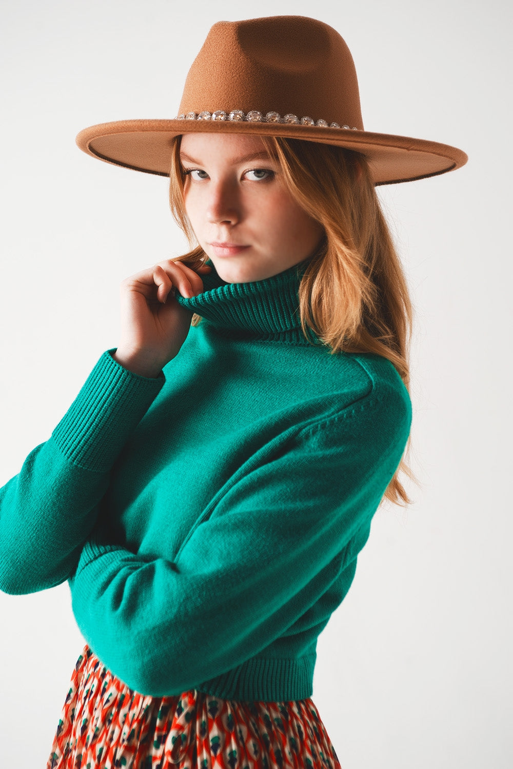 High neck cropped jumper in green Szua Store