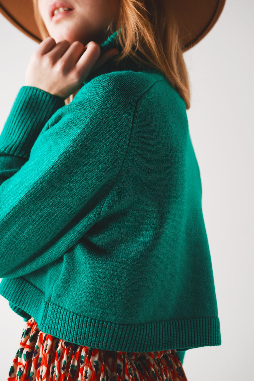 High neck cropped jumper in green Szua Store