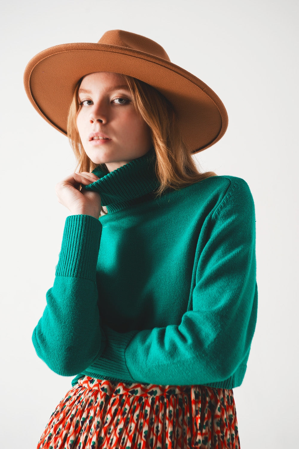 High neck cropped jumper in green Szua Store