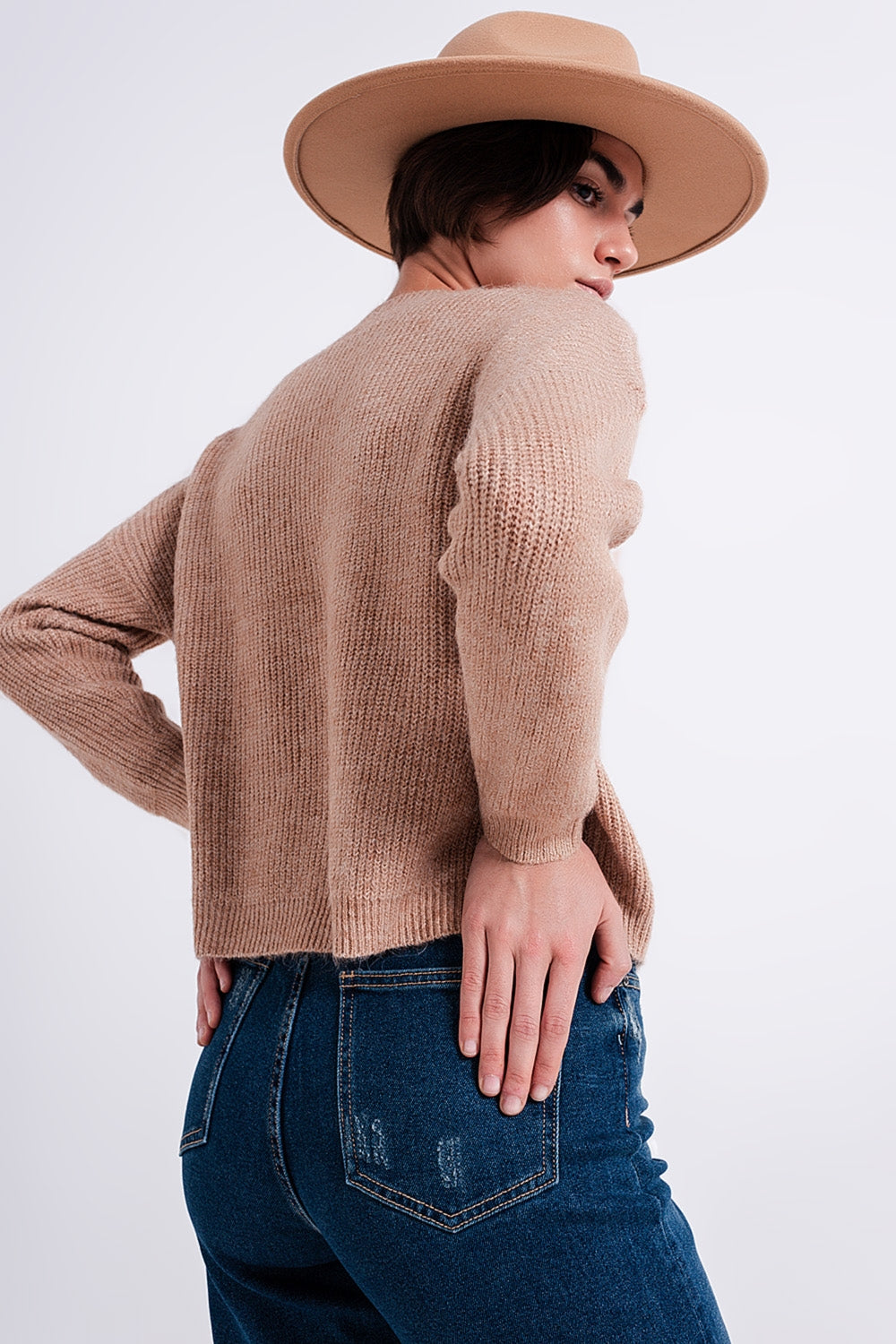 High neck jumper in beige Szua Store