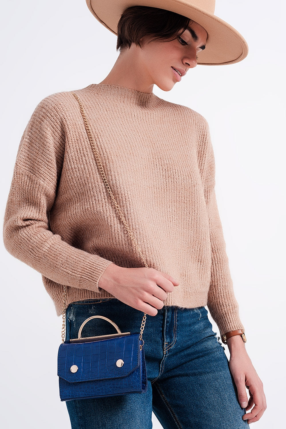 High neck jumper in beige Szua Store