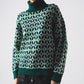 High neck jumper in geo pattern in green Szua Store