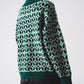 High neck jumper in geo pattern in green Szua Store