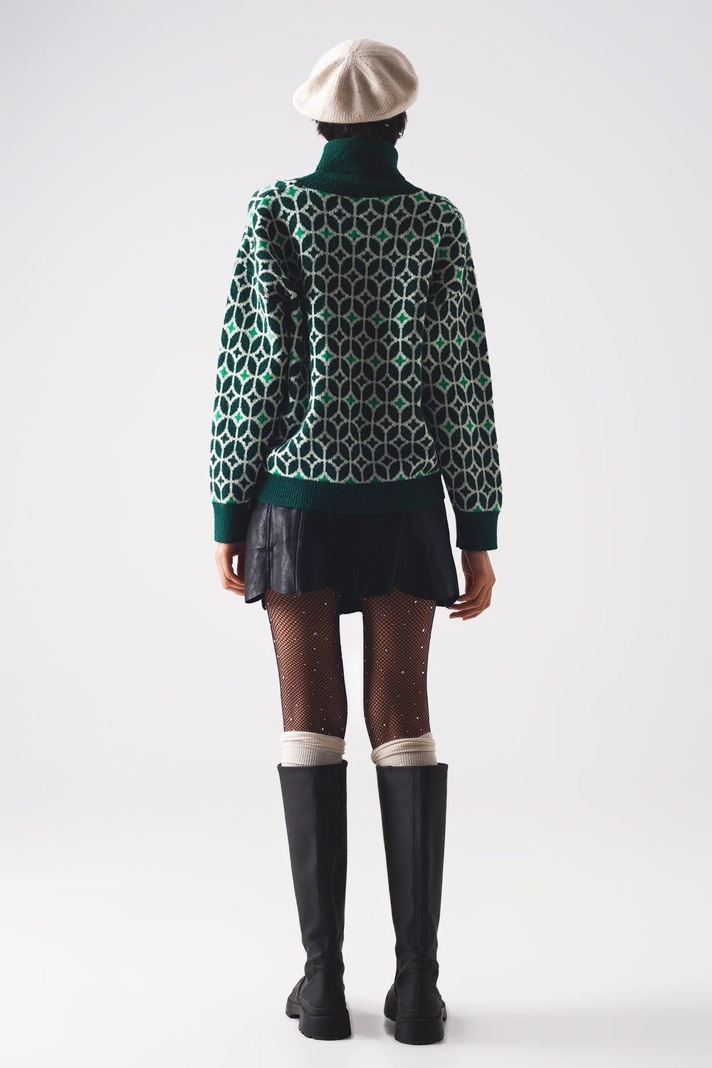 High neck jumper in geo pattern in green Szua Store