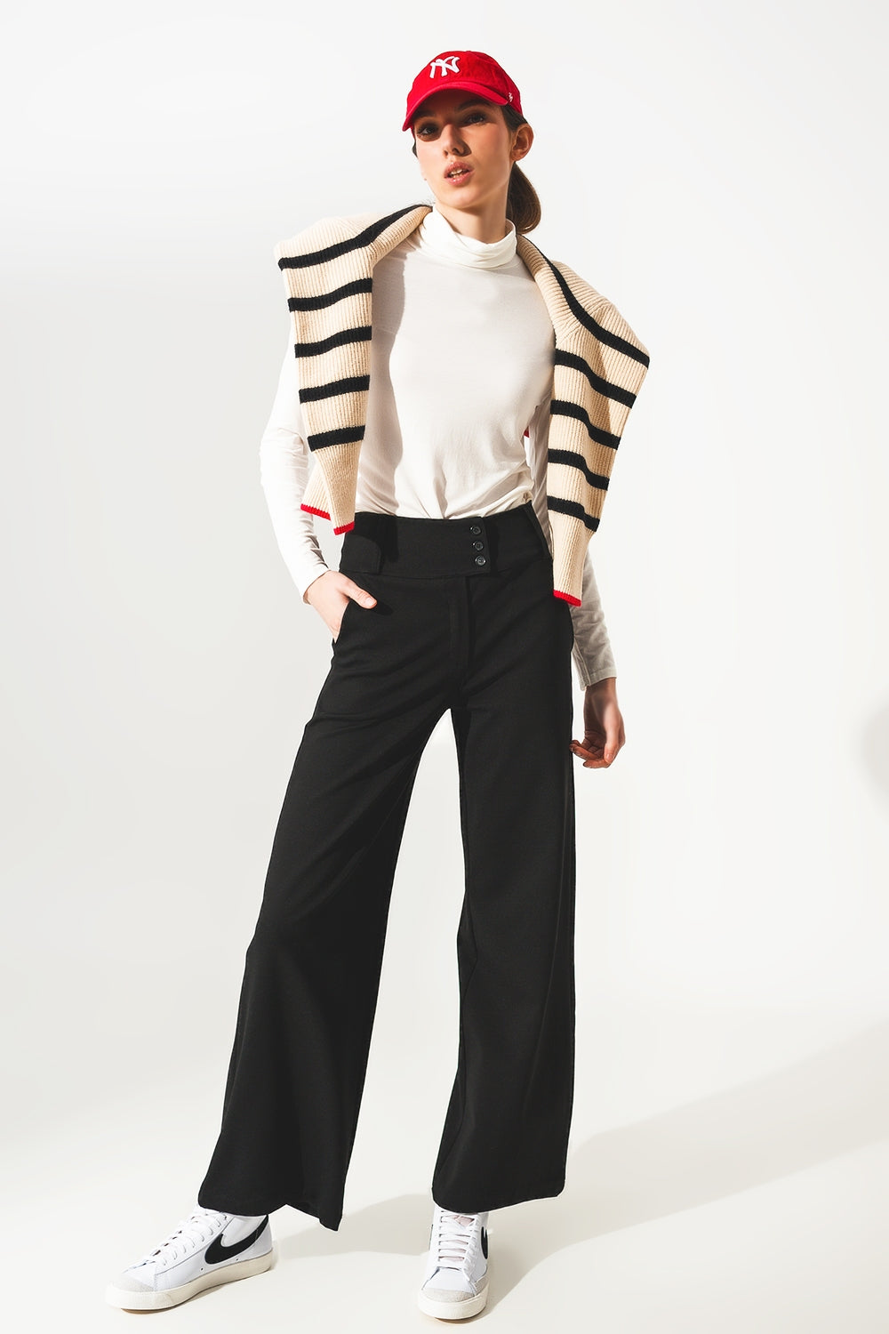 High neck long sleeve top in cream modal - Szua Store