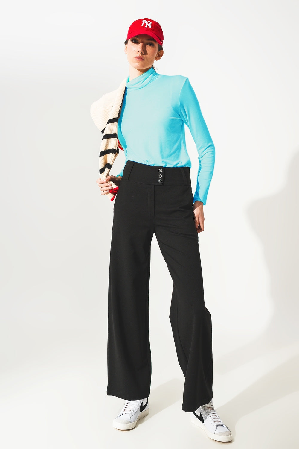 High neck long sleeve top in modal blue - Szua Store