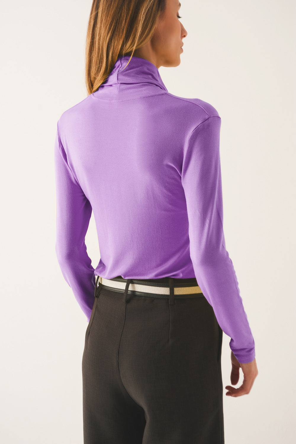 High neck long sleeve top in purple modal - Szua Store