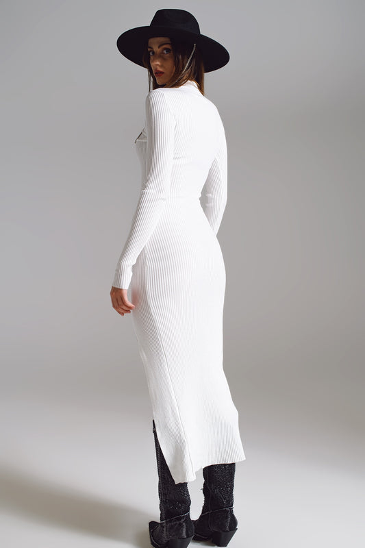 High Neck Maxi Knitted Dress In White