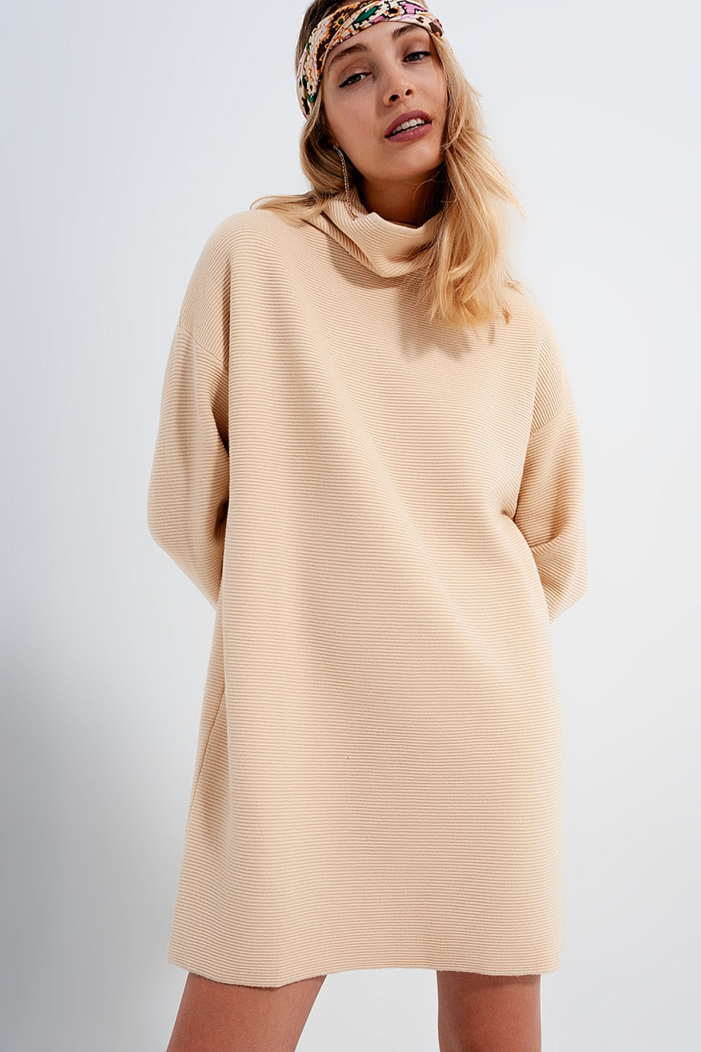 High neck mini jumper dress in beige - Szua Store