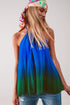 High neck pleat top in blue ombre Szua Store