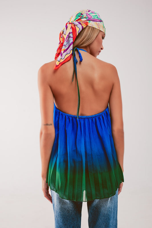 High neck pleat top in blue ombre Szua Store