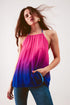 High neck pleat top in fuchsia ombre Szua Store