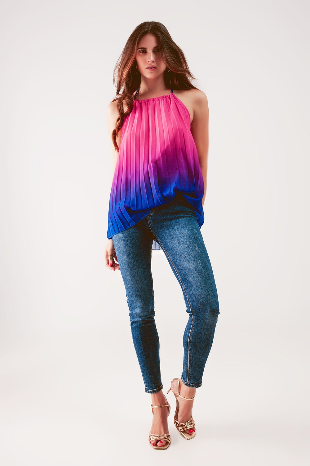 High neck pleat top in fuchsia ombre Szua Store