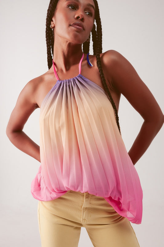 High neck pleat top in pink ombre Szua Store