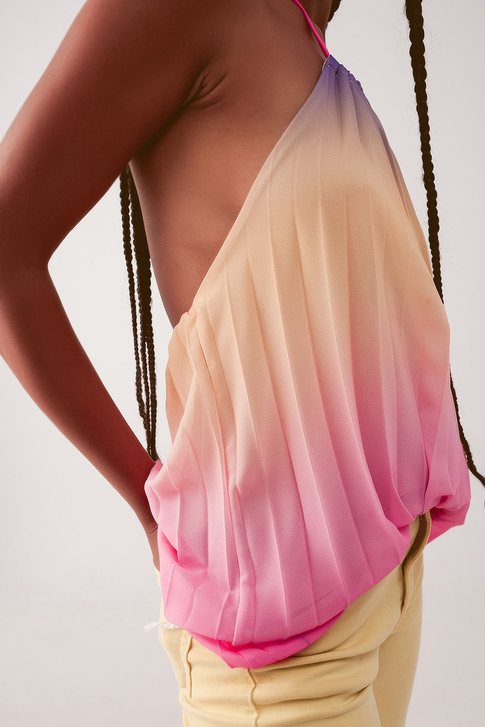 High neck pleat top in pink ombre Szua Store