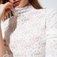 High Neck Top With Embroided Flowers And Scallop Details in White