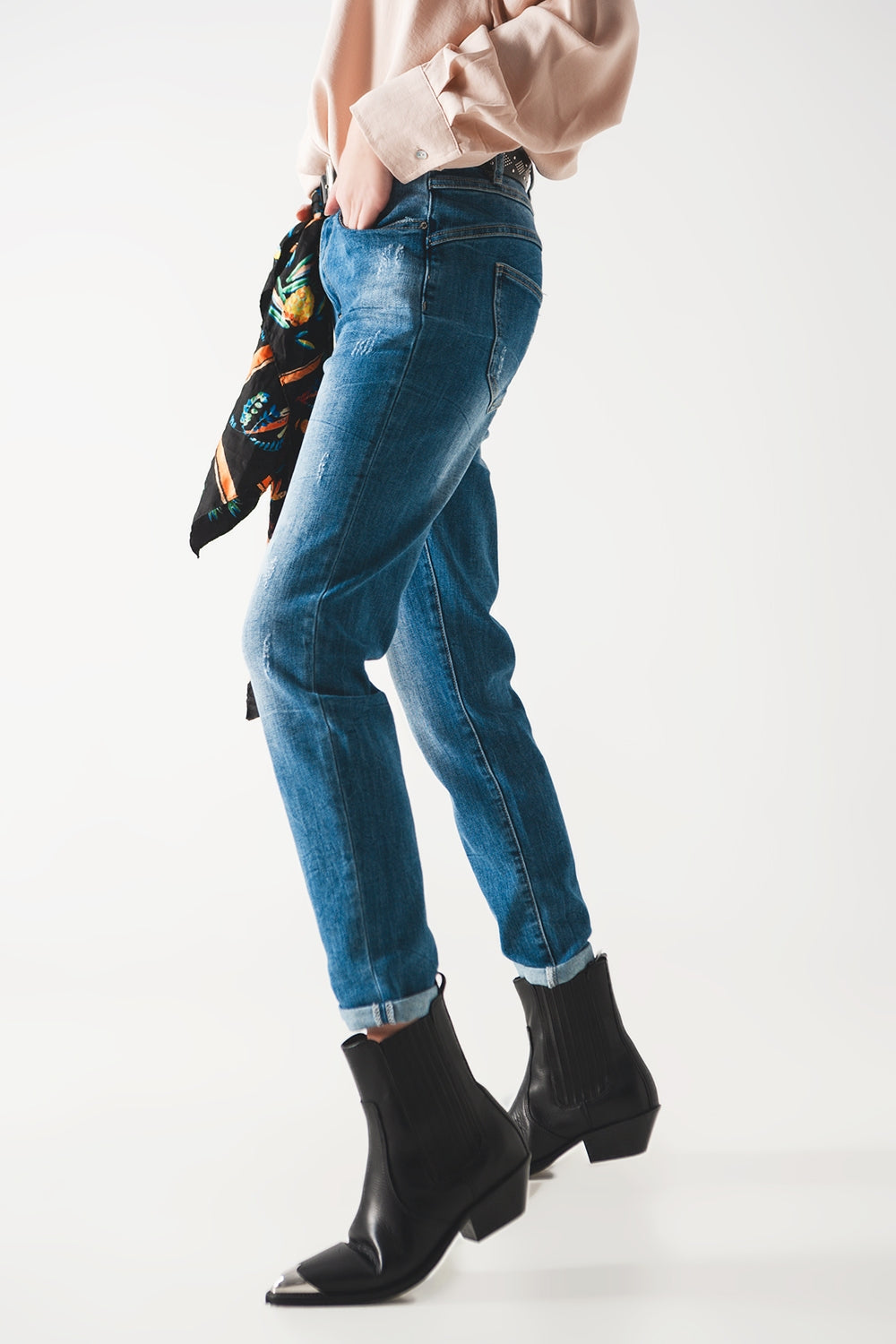 High rise cigarette jeans in midwash Szua Store