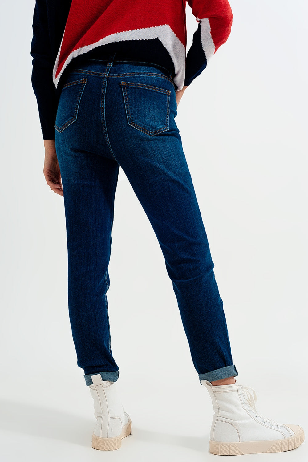 High rise jeans with exposed buttons in blue Szua Store