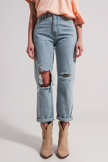 High rise mom jeans in lightwash with rips Szua Store
