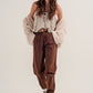 High rise mom jeans with pleat front in brown Szua Store