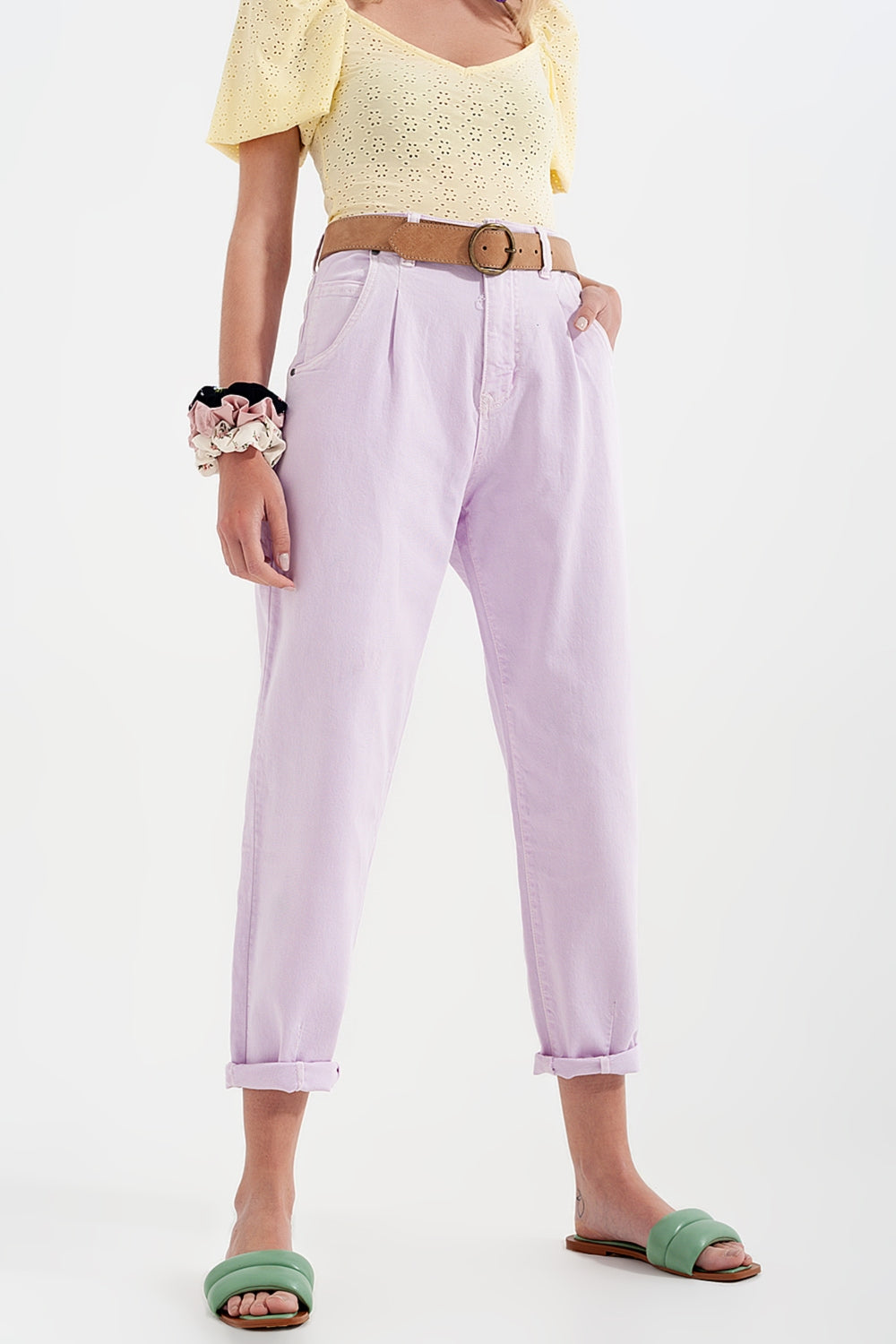 High rise mom jeans with pleat front in lilac Szua Store