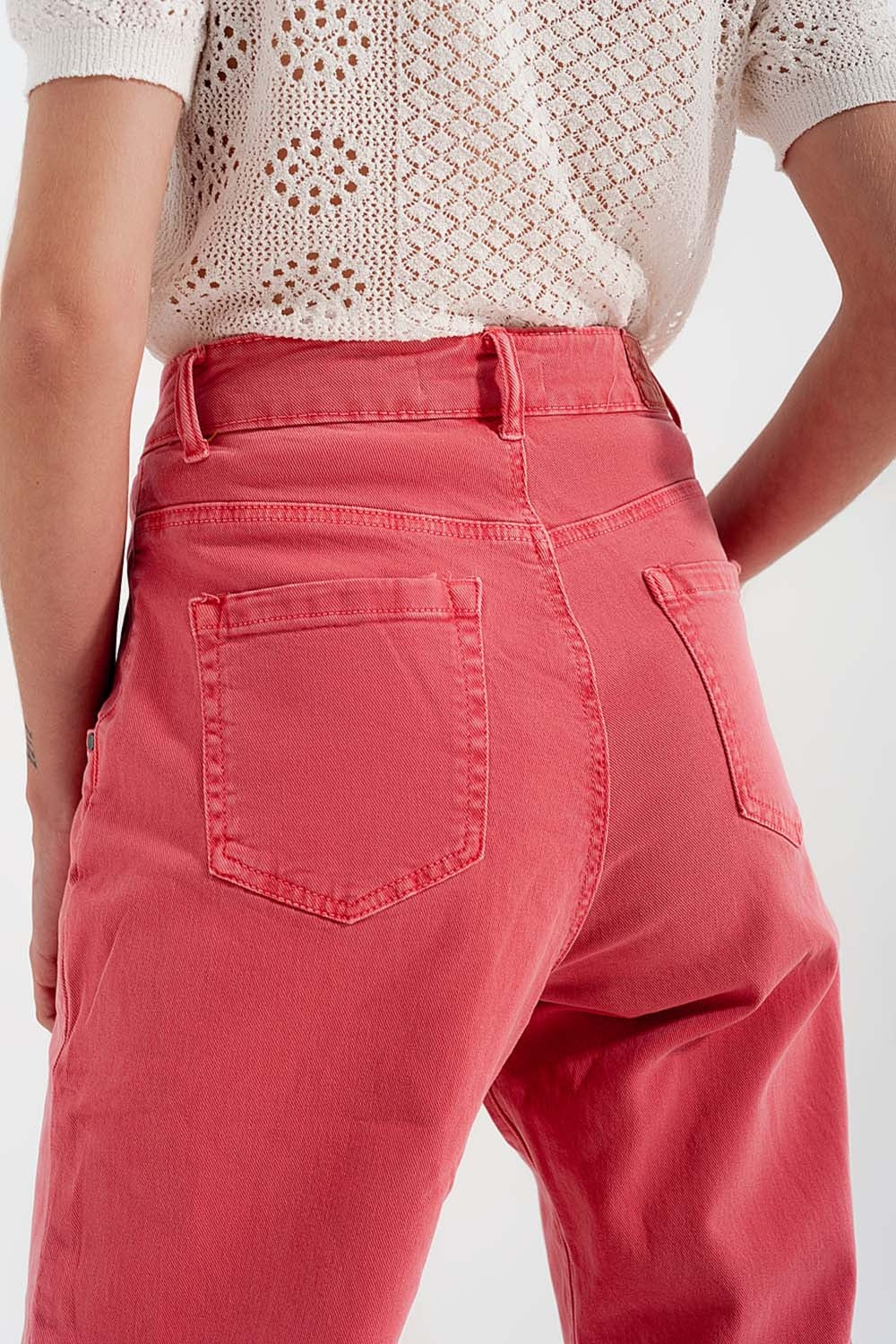 High rise mom jeans with pleat front in pink Szua Store