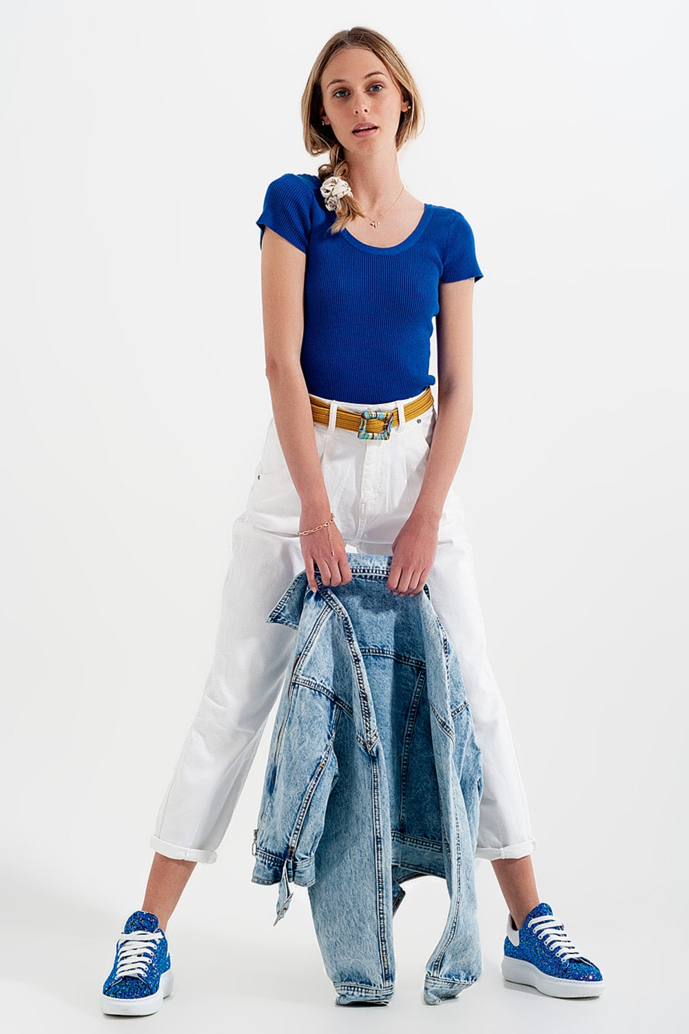 High rise mom jeans with pleat front in white Szua Store