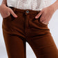 High rise raw hem flared jeans in brown Szua Store