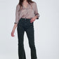 High rise raw hem flared jeans in khaki Szua Store