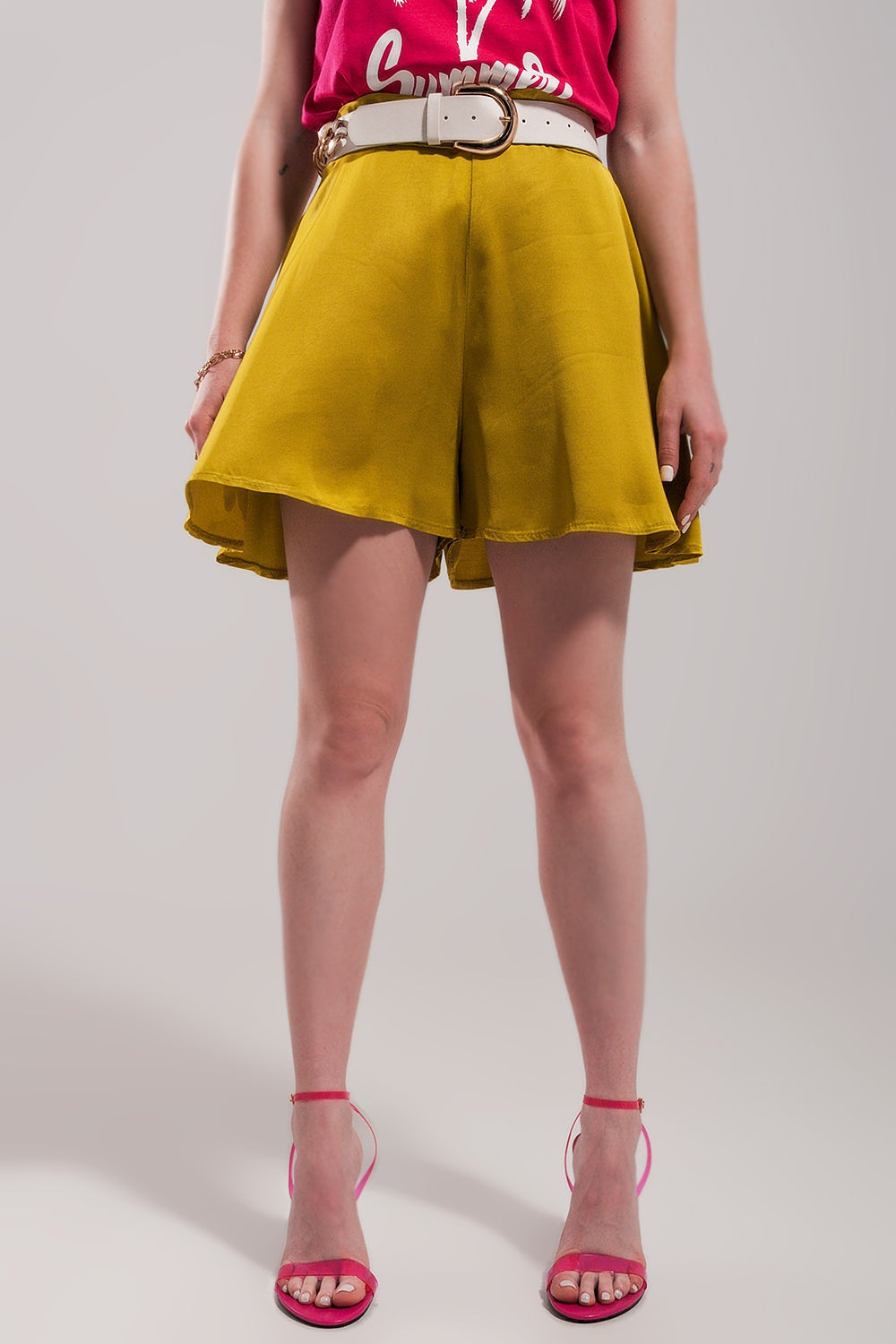 High rise satin shorts in lime green Szua Store