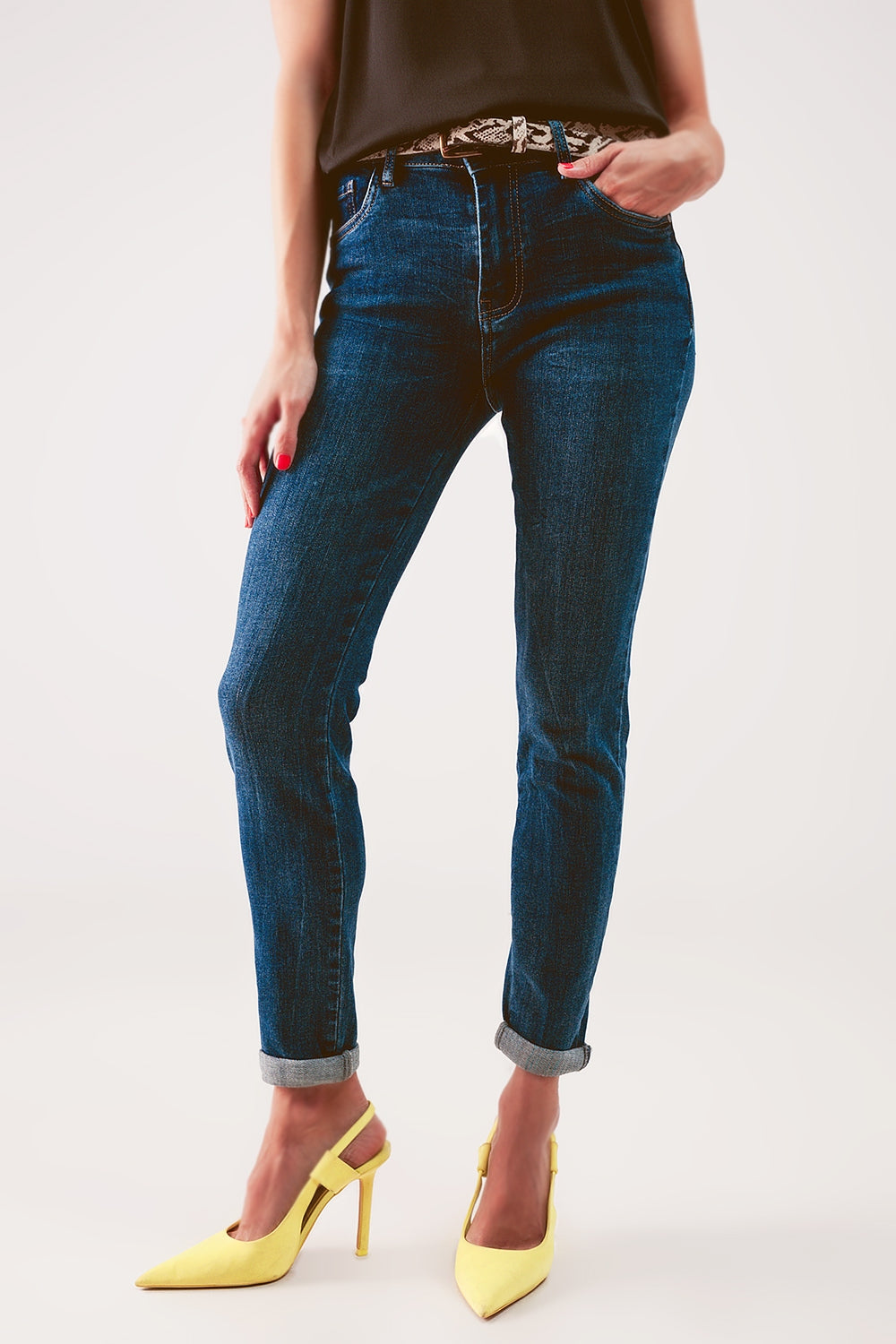 High rise skinny jeans in midwash blue Szua Store
