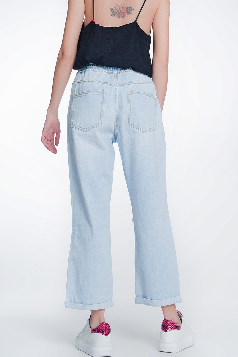 high rise straight crop jeans in lightwash blue Szua Store
