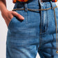 High rise straight leg belt detail jeans in light wash Szua Store
