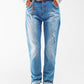Q2 High waist button detail mom jeans