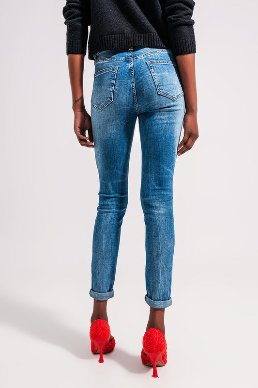 High waist Elastic skinny jeans in mid blue Szua Store