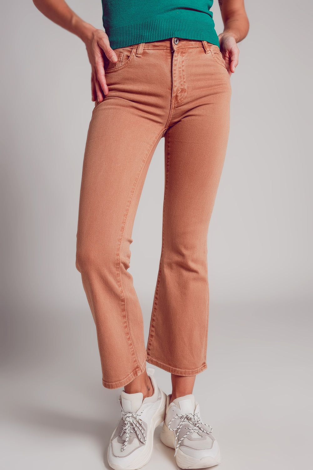 High waist flare jean in camel Szua Store